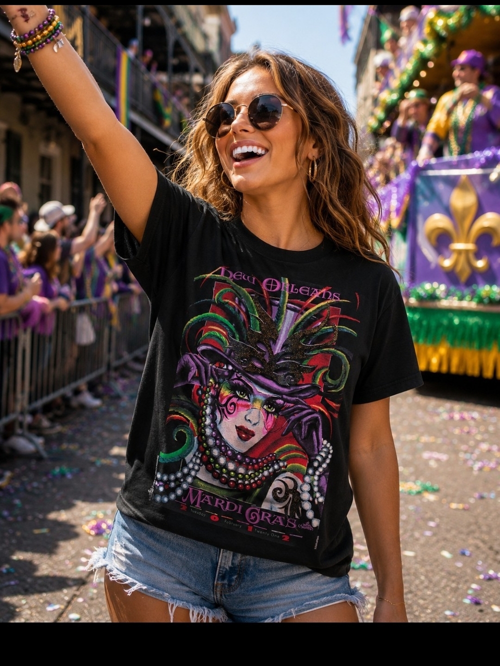 2012 Vintage New Orleans Mardi Gras Graphic T-Shirt Black Small Festival